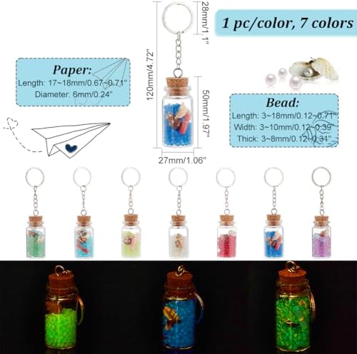 PH PandaHall 7pcs Mini Glass Wishing Bottle Keychains