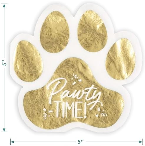 Dog Themed Party Supplies Pawty Time Metallic Gold Plates and Napkins