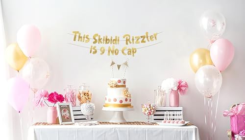 This Skibidi Rizzler is 9 No Cap Gold Glitter Banner 1