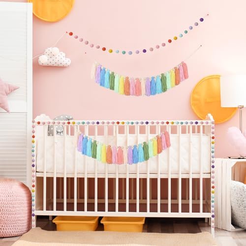 2pcs Boho Tassel Garland with Pom Pom Decor