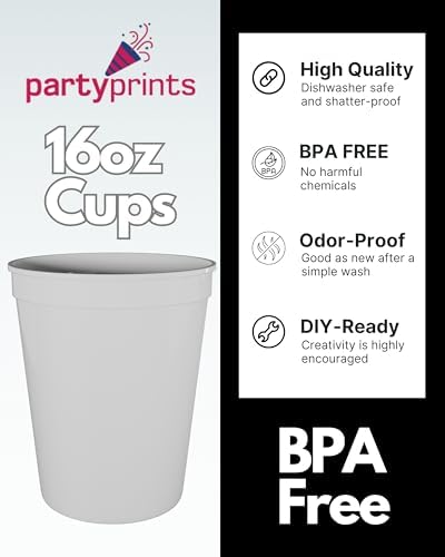 PartyPrints 10 Pack 16 oz White Reusable Plastic Cups