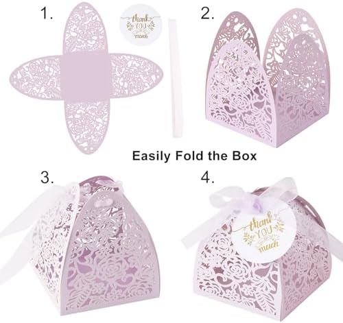 50 Pack Laser Cut Candy Boxes Purple Wedding Favors
