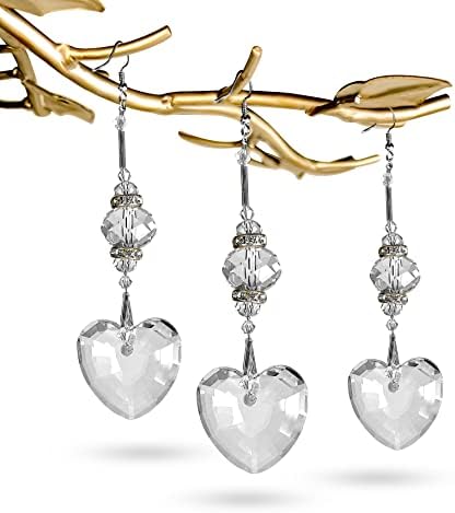 Crystal Decor Christmas Wedding Heart Hanging Ornaments 3-Pack