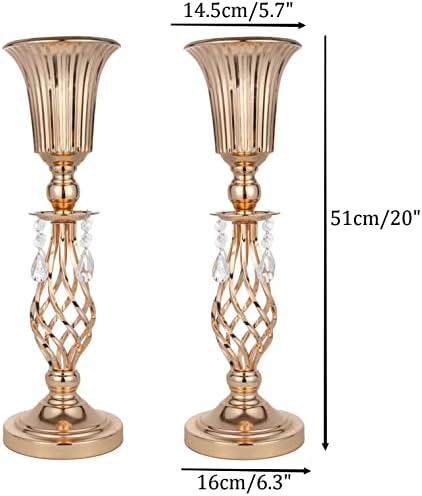 2 Pcs Beaded Crystal Gold Trumpet Vase Elegant Wedding Centerpiece
