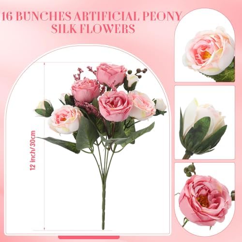 Geosar 16 Bundle Artificial Peonies Flowers for Decoration