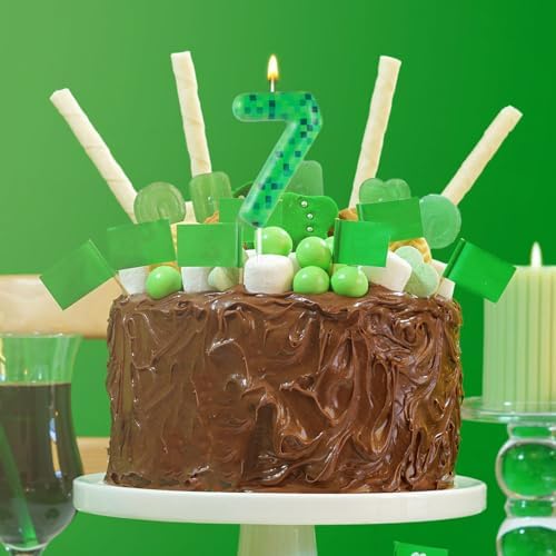 Pixel Miner Dynamite Green Number 7 Birthday Candle 1