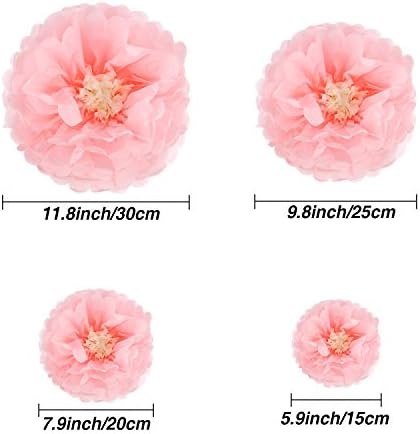 Gejoy 12 Piece Pink Paper Flowers Pom Poms DIY Decor