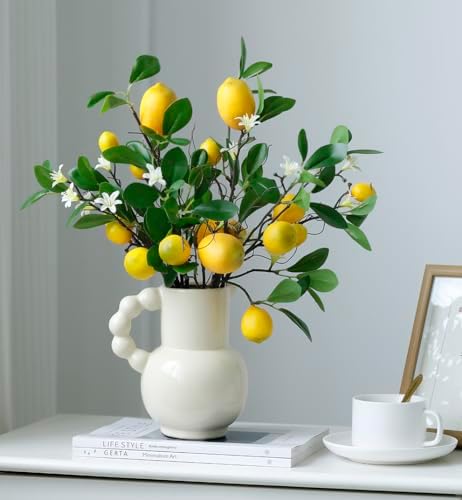Laelfe Artificial Lemon Branches with Stem for Home Decor