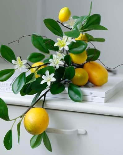 Laelfe Artificial Lemon Branches 8 Head Faux Lemon Yellow Decor