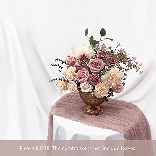 FACINOC Pink Roses Artificial Flower Bouquet Set 19pcs 1