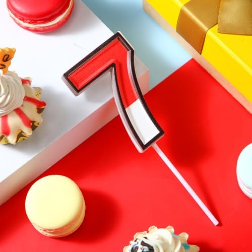 Cartoon Red and White Number 7 Birthday Cake Topper