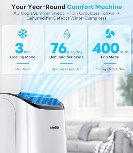 KoolSiln 14000 BTU Portable AC Unit with Remote Control Low Noise White
