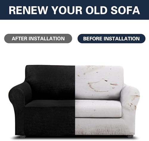 Cupuamon Stretch Loveseat Sofa Slipcovers - Black