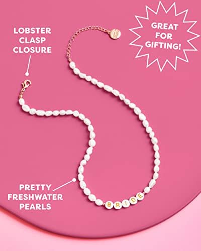 Bride Freshwater Pearl Beaded Choker Necklace with Gold Letter Beads