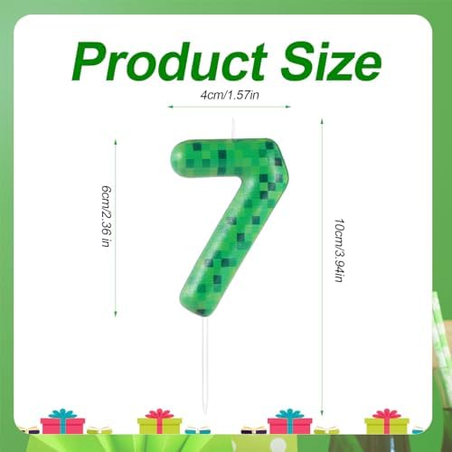 Pixel Miner Dynamite Green Number 7 Birthday Candle 1