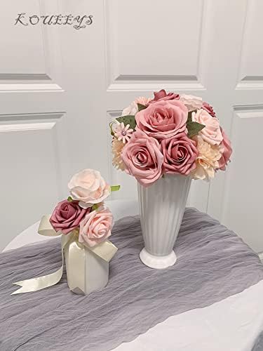 FACINOC Pink Roses Artificial Flower Bouquet Set 19pcs 1