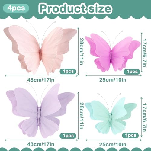 Elegant 3D Butterfly Party Decorations 4 Pcs