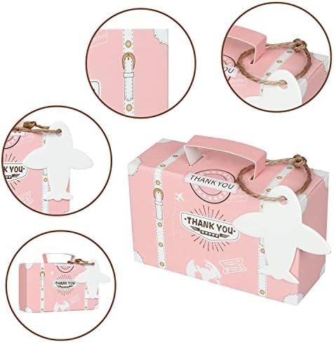 50 Pack Pink Suitcase Favor Boxes for Travel Themed Parties