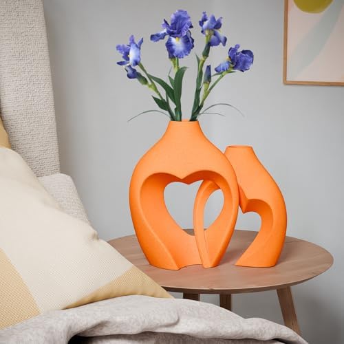 Zormon Orange Heart Shaped Ceramic Vase Set of 2