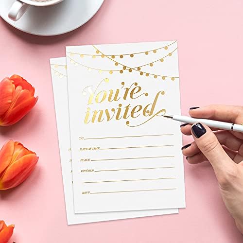 Sweetzer Orange 25 Gold Foil Invitations with Envelopes