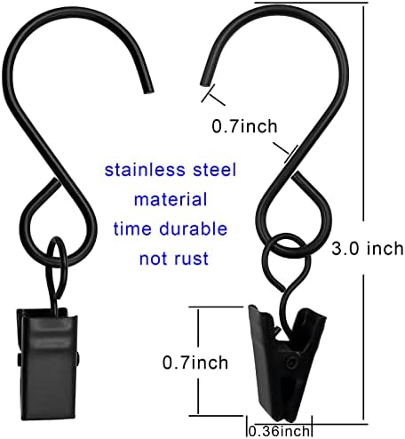 Stainless Steel S Hooks Curtain Clips 50 Pack Black 3 Inch 1