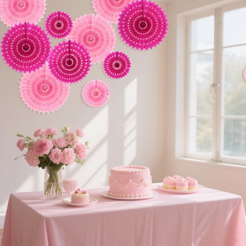 12Pcs Pink Honeycomb Paper Fans Wall Decor Set
