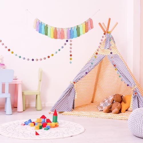 2pcs Boho Tassel Garland with Pom Pom Decor
