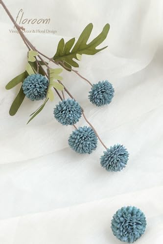 Floroom 5pcs Faux Silk Pompon Mums Artificial Flowers in Slate Blue