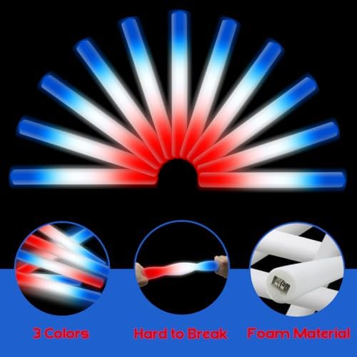 20Pack Patriotic LED Glow Sticks with 3 Modes