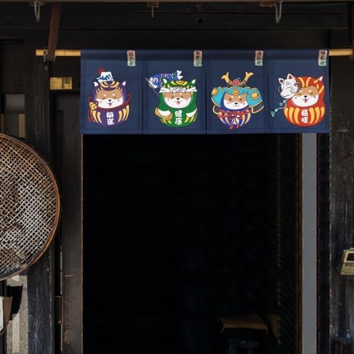 Japanese Noren Curtain 4 Panel Shiba Inu Theme Doorway Divider