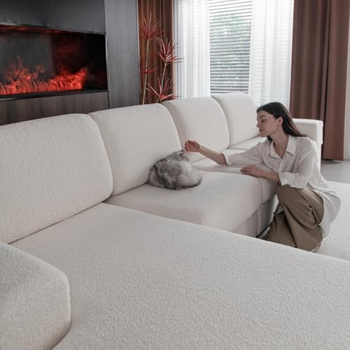 OHSIO Stretch Sofa Slipcover - 1 Piece Ivory Back Cushion Cover