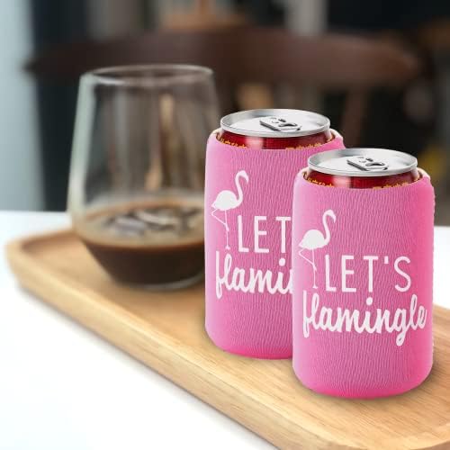 Lets Flamingle Can Coolers Set of 12 Pink White
