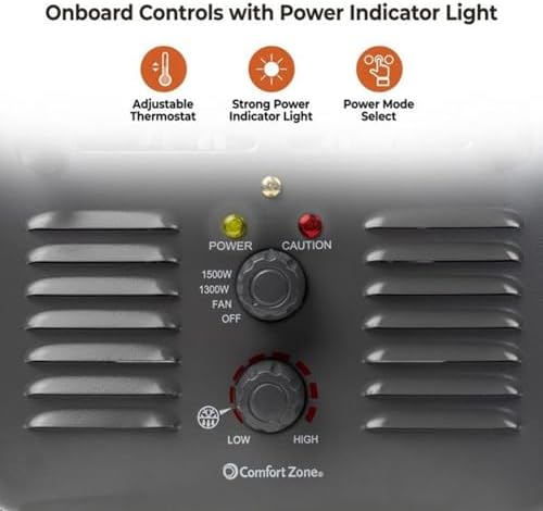 Comfort Zone 1500W Electric Space Heater with Thermostat and Safety Features