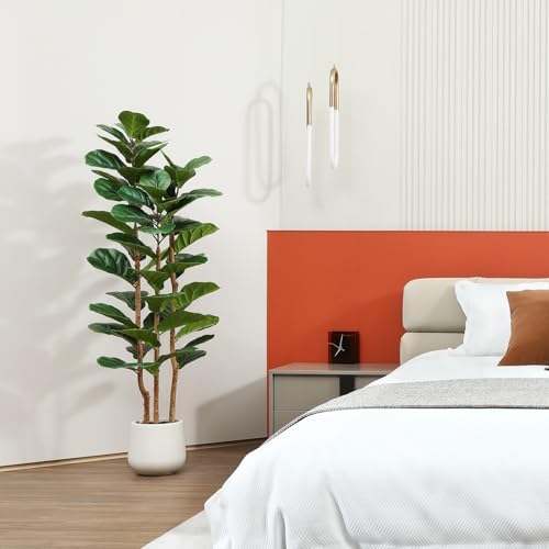 OAKRED Artificial Fiddle Leaf Fig Tree with White Planter 1