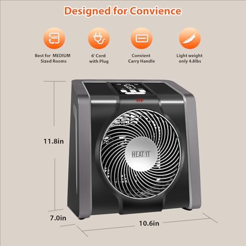 HEATIT Electric Space Heater with Thermostat and Timer 1500W Black Indoor Use