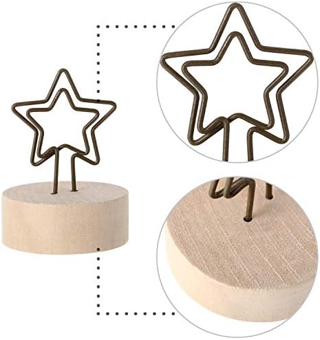 Yaomiao 15 Pack Wooden Base Card Holders with Star Shape Iron Wire Clips