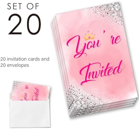 Pink Girl Birthday Party Invitations with Envelopes Set of 20