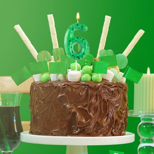 Pixel Miner Dynamite Green Number 6 Birthday Candle