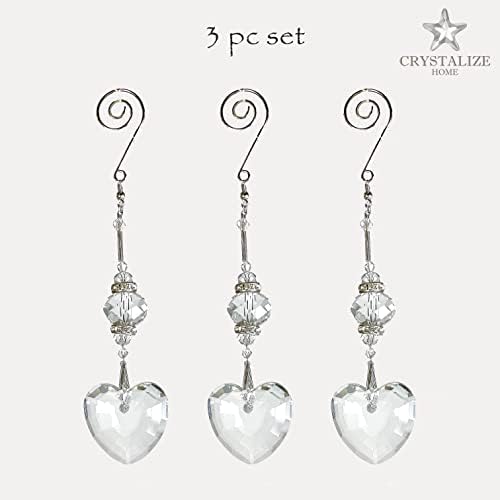 Crystal Decor Christmas Wedding Heart Hanging Ornaments 3-Pack