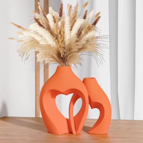 Zormon Orange Heart Shaped Ceramic Vase Set of 2