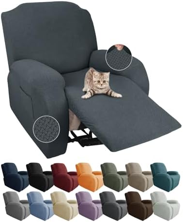 JIVINER Stretch Recliner Chair Covers 4 Piece Set Dark Gray