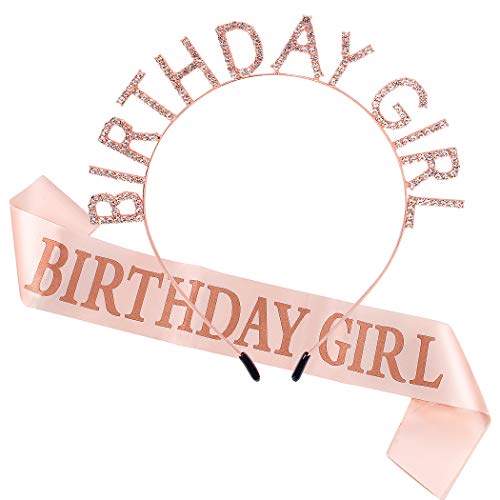 AOPRIE Rose Gold Birthday Girl Crown with Sash