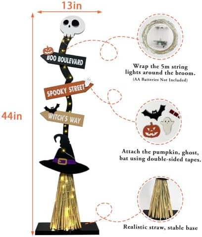 DAZONGE Halloween Witch Broom Lighted Decoration