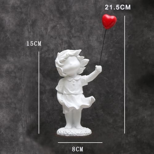 Delicate White Girl Statue Holding Red Balloon Home Decoration