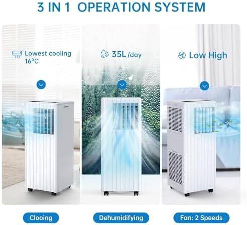 8000 BTU Portable AC with Dehumidifier and Fan White