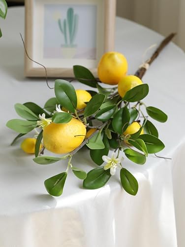 Laelfe Artificial Lemon Branches 8 Head Faux Lemon Yellow Decor