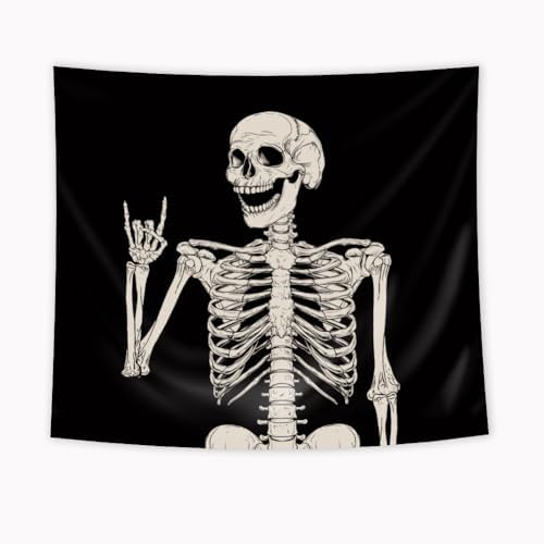 Riyidecor Skull Skeleton Tapestry Wall Hanging 51x59 Inch