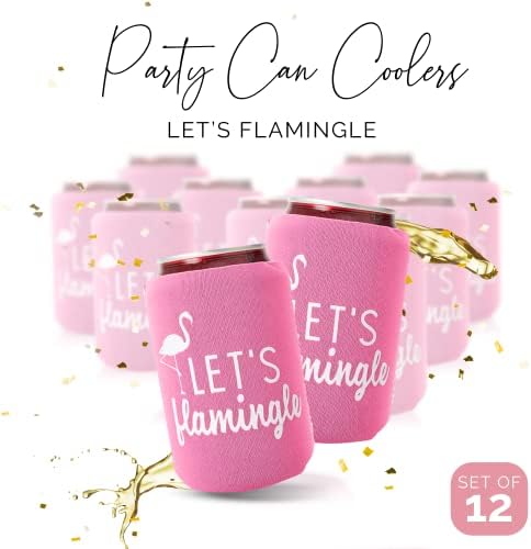 Lets Flamingle Can Coolers Set of 12 Pink White