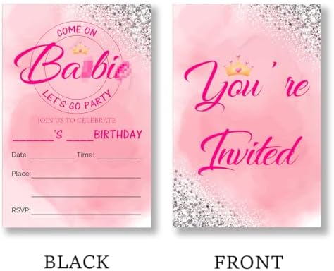 Pink Girl Birthday Party Invitations with Envelopes Set of 20