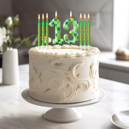 Zlongron 14pcs Green Pixel Birthday Candles